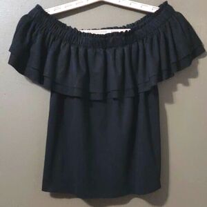 Young Fabulous & Broke Black Faux Suede Birdy Rose Off Shoulder Top SIZE…